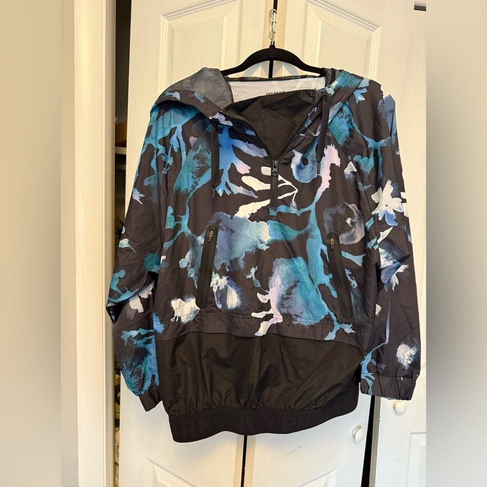 Ivy Park Ink Cloud Floral Hooded Pullover Windbreaker Jacket Size Small